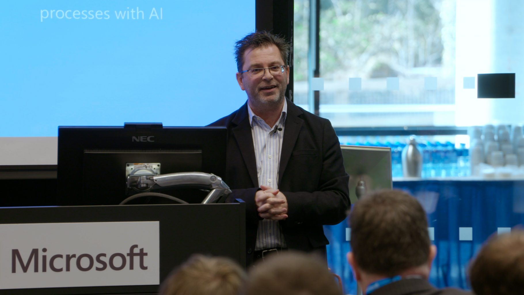 Kieran McCorry speaking at the Microsoft AI event