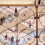 People walking up and down the stairs