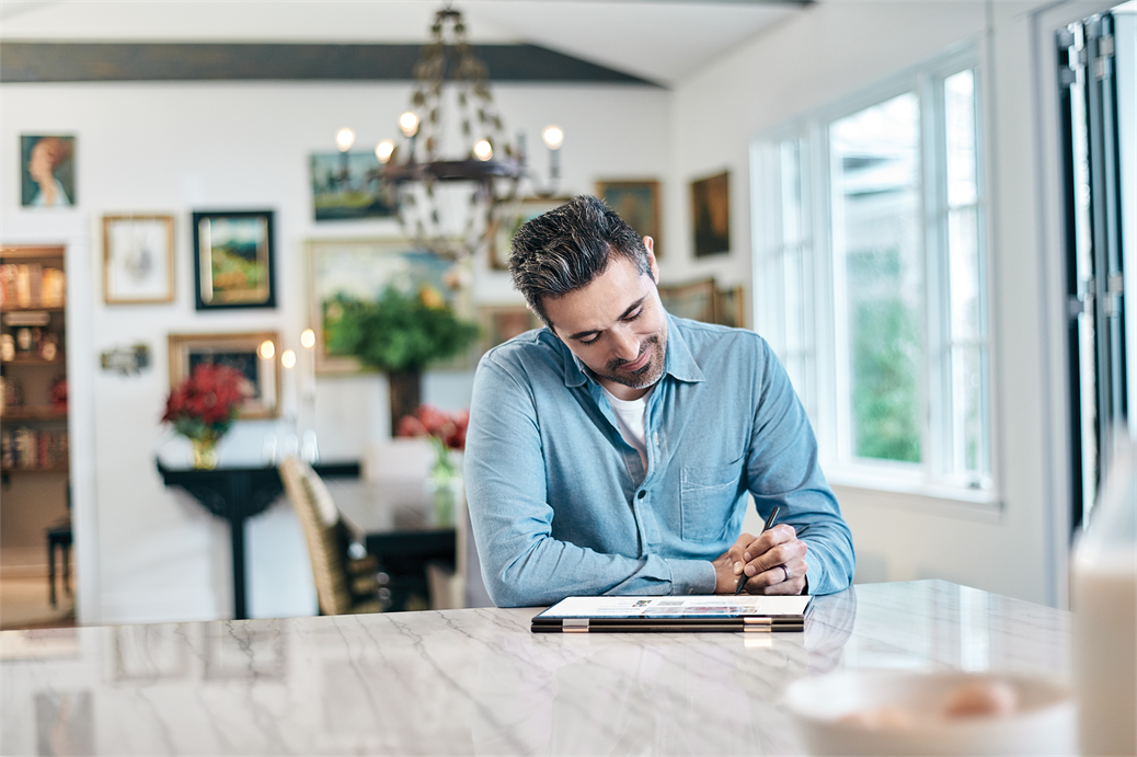 Dad baking with kids using HPSpectrex360