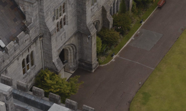 a view of a stone building