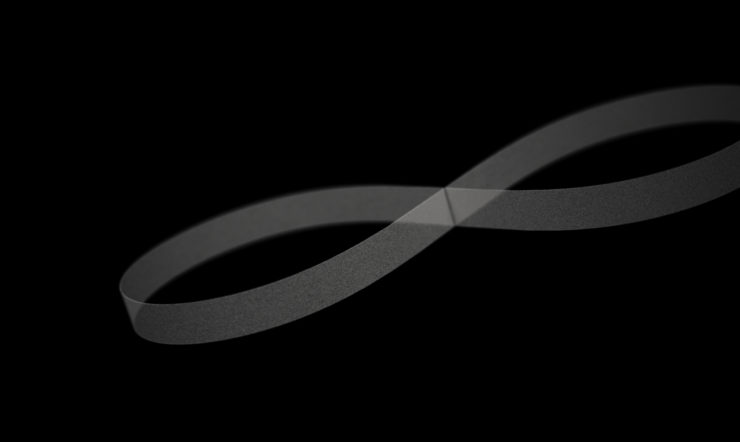 Boucle infinie blanche sur fond noir représentant le flux continu de données dans une entreprise transformée numériquement