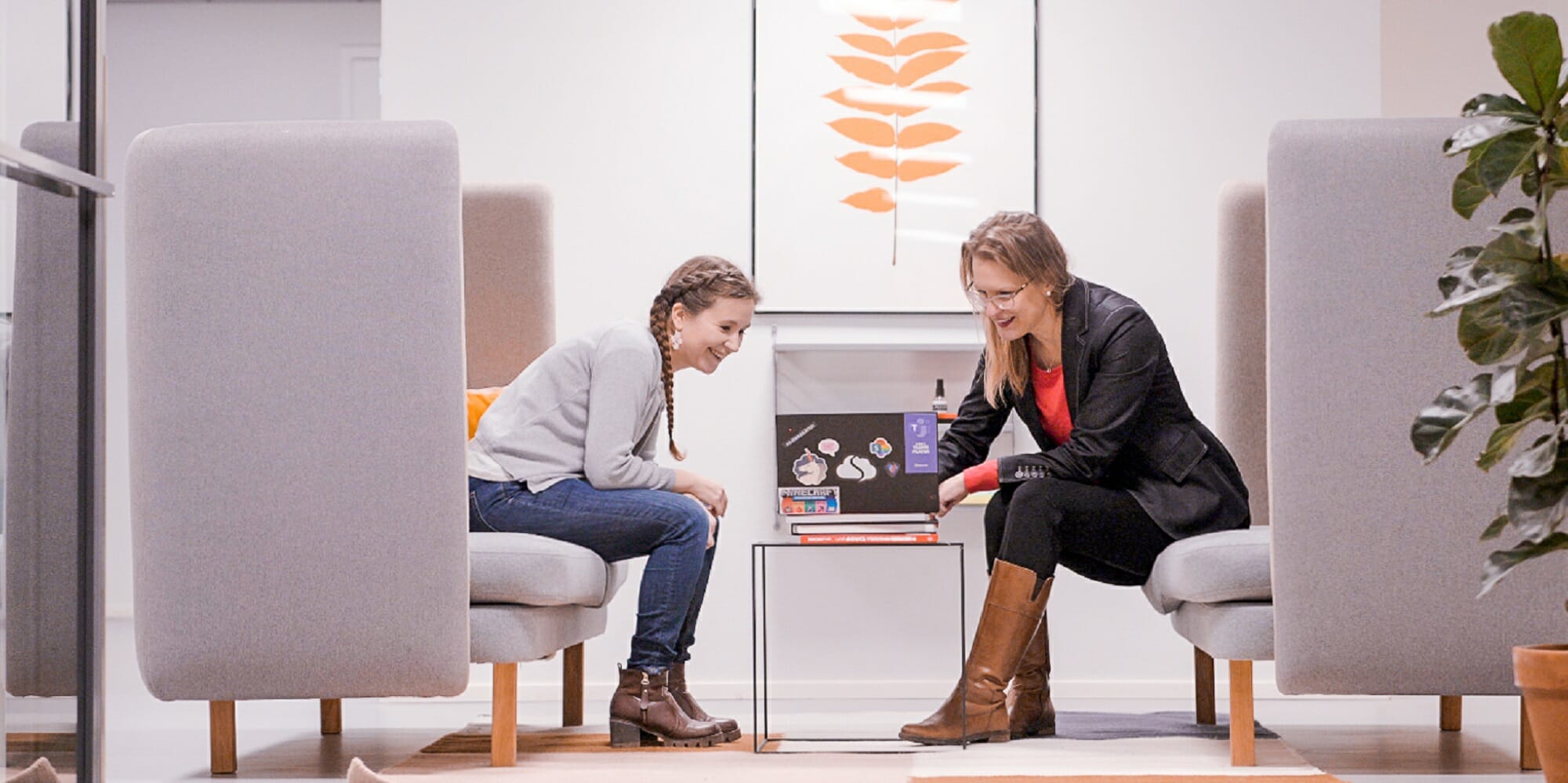 Two people working together