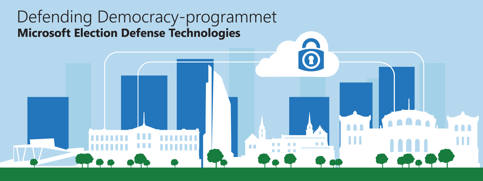 Et banner med bilde av en by og teksten 