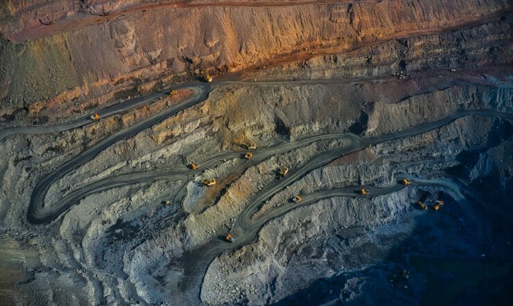 Aerial view of southern mining factory, mine quarry in Ukraine