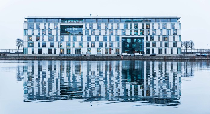 A building next to the water