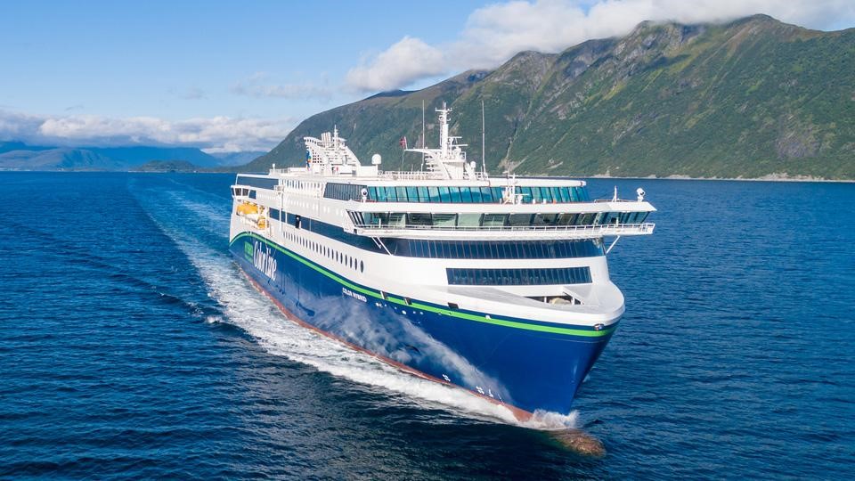 A cruise ship in a fjord