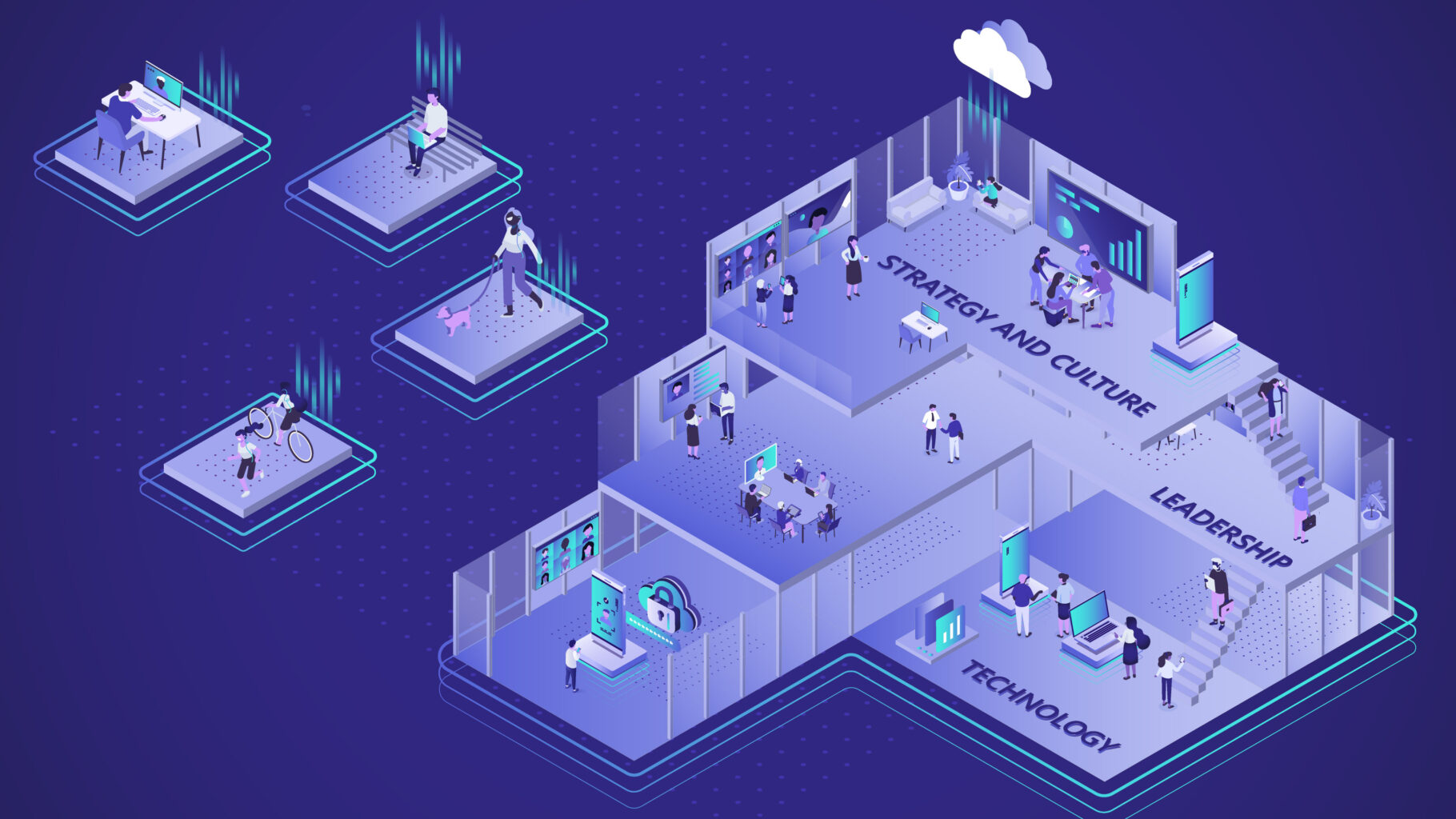 Illustasjon av en hybrid arbeidsdag