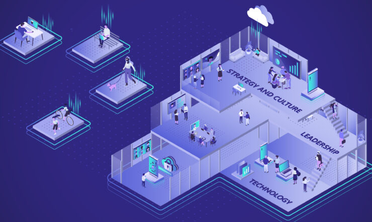 Illustasjon av en hybrid arbeidsdag