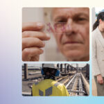 Four people in a collage-style image