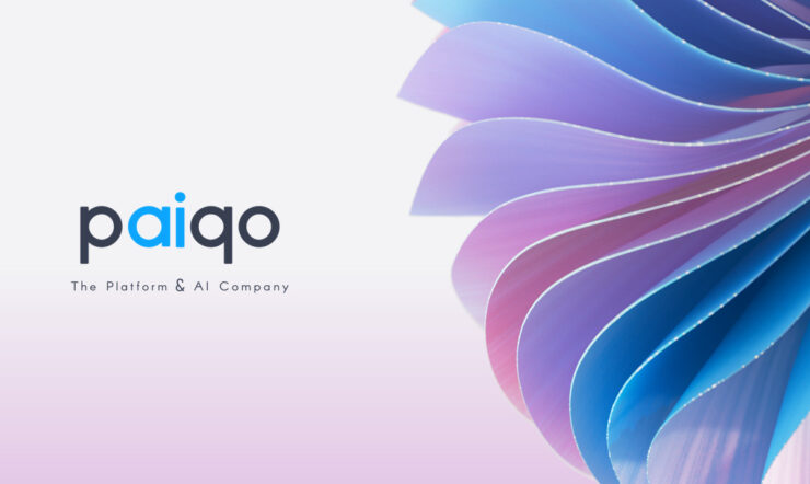 A banner with colourful ribbons and a logo of paiqo